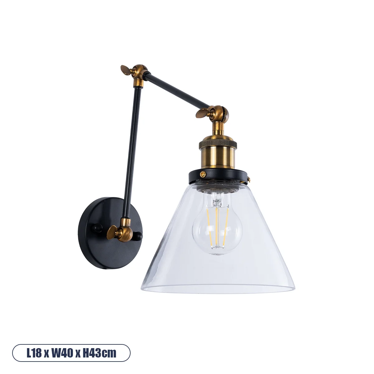 Φωτογραφία προϊόντος: GLOBOSTAR® BINGLEY 01068 Vintage Φωτιστικό Τοίχου - Απλίκα με Ντουί 1 x E27 AC 220-240V IP20 - Διάφανο & Χρυσό - Μ18 x Π40 x Υ43cm