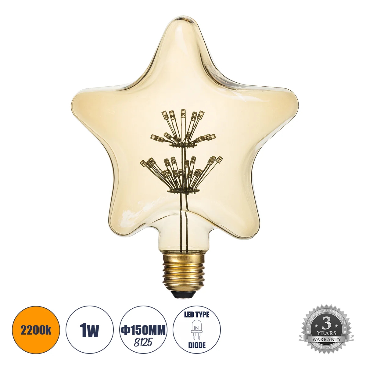 Φωτογραφία προϊόντος: GLOBOSTAR® DECOSTAR 99207 Λάμπα E27 S125 LED 1W 70lm 360° AC 220-240V IP20 Ultra Θερμό Λευκό 2200K - Diode HP Filament Chip - Μελί - Μ15 x Π6 x Υ16cm - 3 Χρόνια Εγγύηση
