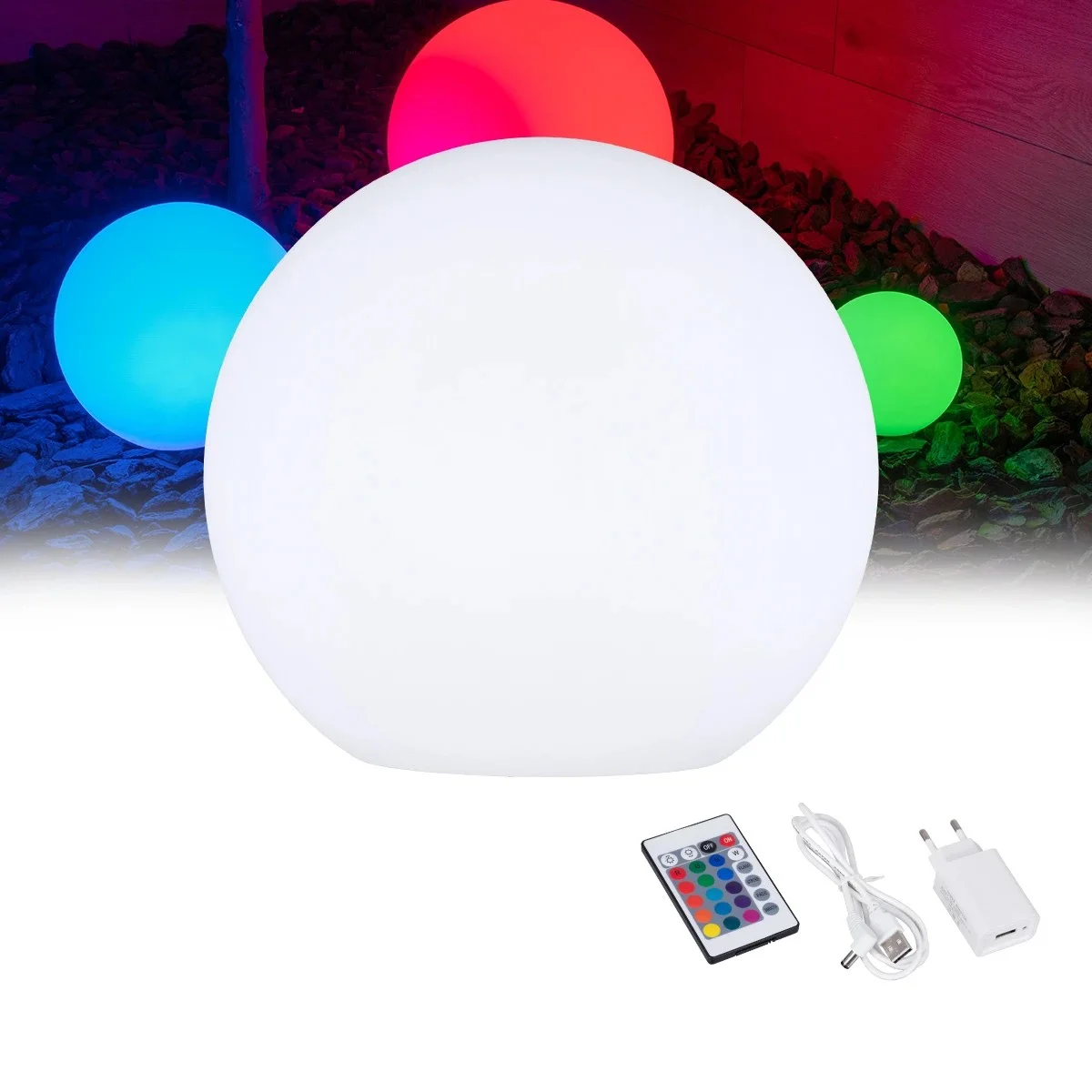 Φωτογραφία προϊόντος: GloboStar® GARDENGLOW 85825 Μοντέρνο Φωτιστικό Κήπου Μπάλα LED Globe 10W Φ40 Επαναφορτιζόμενο Μπαταρίας με Καλώδιο USB - Φορτιστή και Ασύρματο Χειριστήριο IR Αδιάβροχο IP54 Πολύχρω