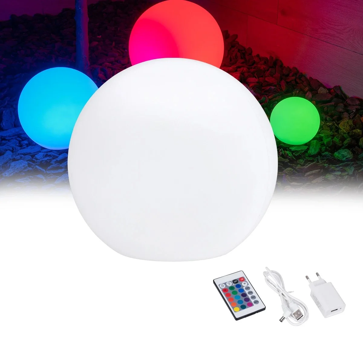 Φωτογραφία προϊόντος: GLOBOSTAR® GARDENGLOW 85824 Μοντέρνο Φωτιστικό Κήπου Μπάλα με IR Ασύρματο Χειριστήριο LED 5W 250lm 360° DC 5V με USB-C με Επαναφορτιζόμενη Μπαταρία Li-ion 3.7V 2x18650 1400mAh Αδιά