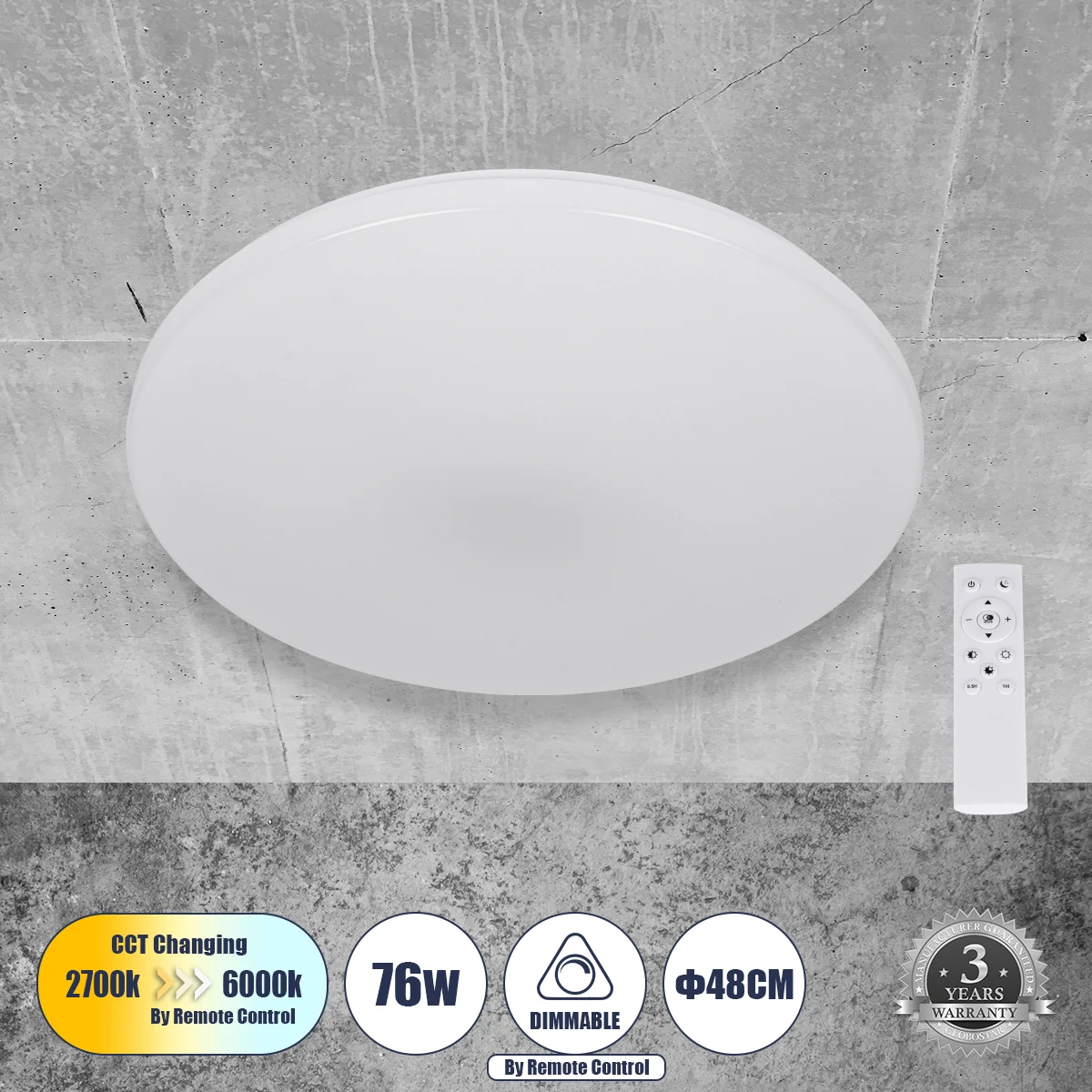Φωτογραφία προϊόντος: GLOBOSTAR® AVA 61017 Μοντέρνο Φωτιστικό Οροφής LED 76W 7600lm 120° AC 220-240V IP20 Ρυθμιζόμενο Λευκό CCT με Χειριστήριο από 2700K έως 6000K Dimmable - Lumileds SMD Chip - Λευκό Μα