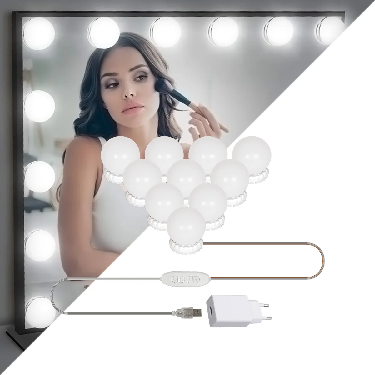 Φωτογραφία προϊόντος: GLOBOSTAR® MIRRORPEARLS 79047 Μοντέρνο Φωτιστικό Γιρλάντα Καθρέπτη Μακιγιάζ με USB 5.0 LED 8W 800lm 260° DC 5V Αδιάβροχο IP54 Ρυθμιζόμενο Λευκό CCT με Ενσωματωμένο Χειριστήριο από