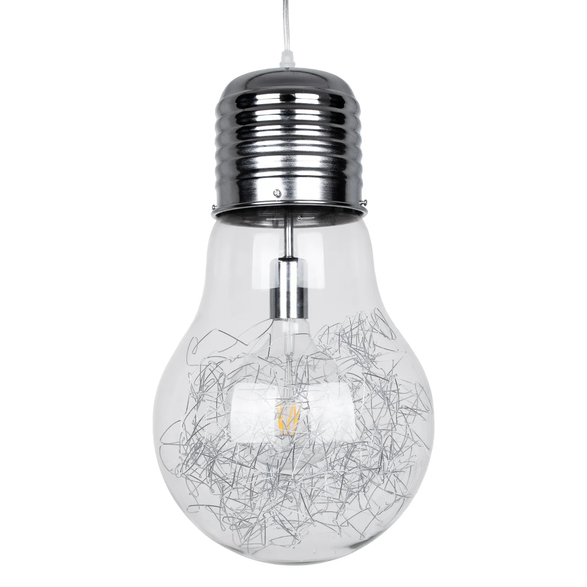 Φωτογραφία προϊόντος: GLOBOSTAR® LAMP 01677 Μοντέρνο Κρεμαστό Φωτιστικό Οροφής με Ντουί 1 x E27 AC 220-240V IP20 - Ασημί & Διάφανο - Μ30 x Π30 x Υ52cm
