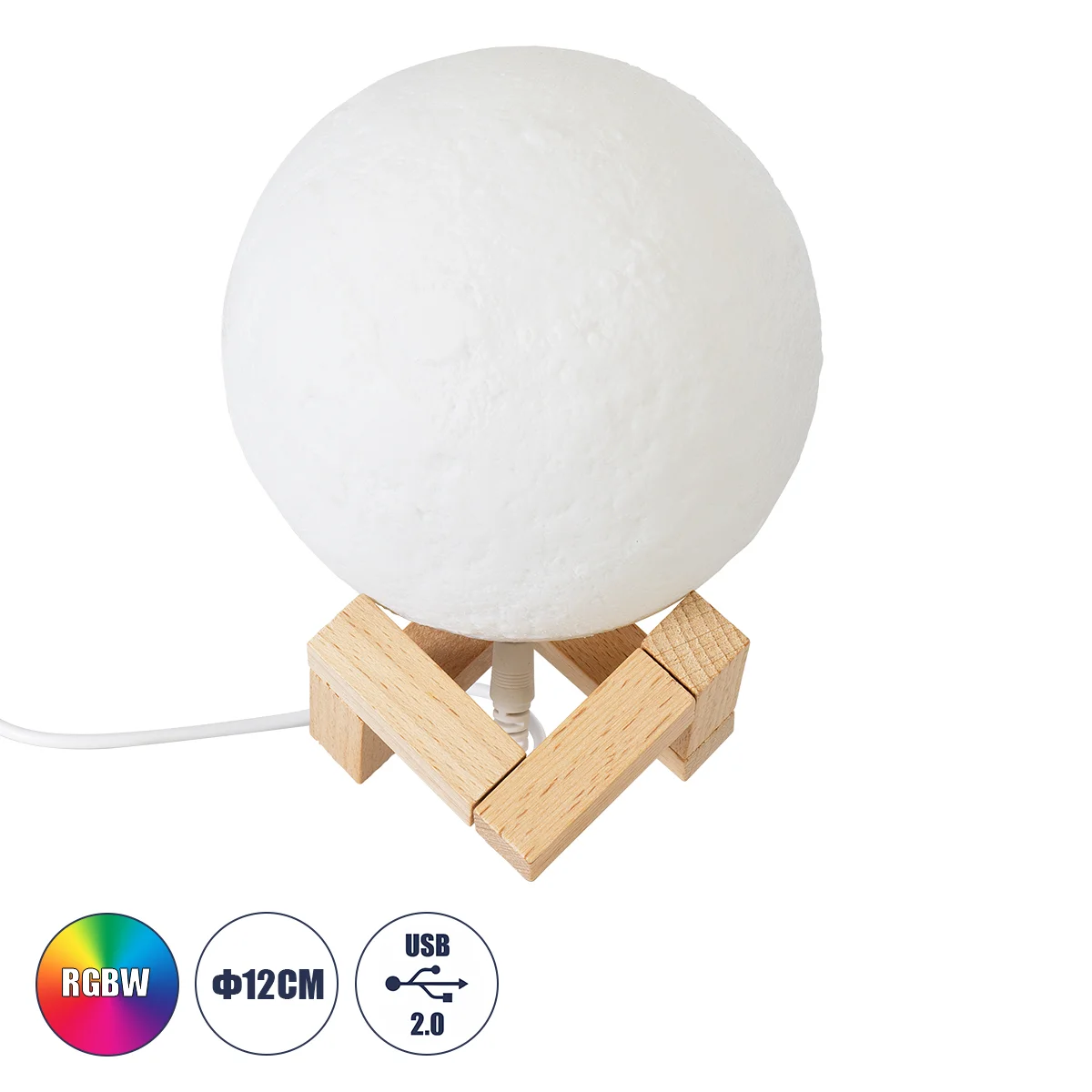 Φωτογραφία προϊόντος: GLOBOSTAR® MOON 79606 Μοντέρνο Επιτραπέζιο Φωτιστικό Πορτατίφ LED 2W 120lm 360° Επαναφορτιζόμενο DC 5V με USB 2.0 IP20 Πολύχρωμο RGBW - Λευκό & Μπεζ - Μ12 x Π12 x Υ15cm - 2 Χρόνια