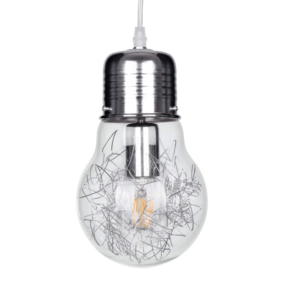 Φωτογραφία προϊόντος: GLOBOSTAR® LAMP 01676 Μοντέρνο Κρεμαστό Φωτιστικό Οροφής με Ντουί 1 x E27 AC 220-240V IP20 - Ασημί & Διάφανο - Μ15 x Π15 x Υ27cm