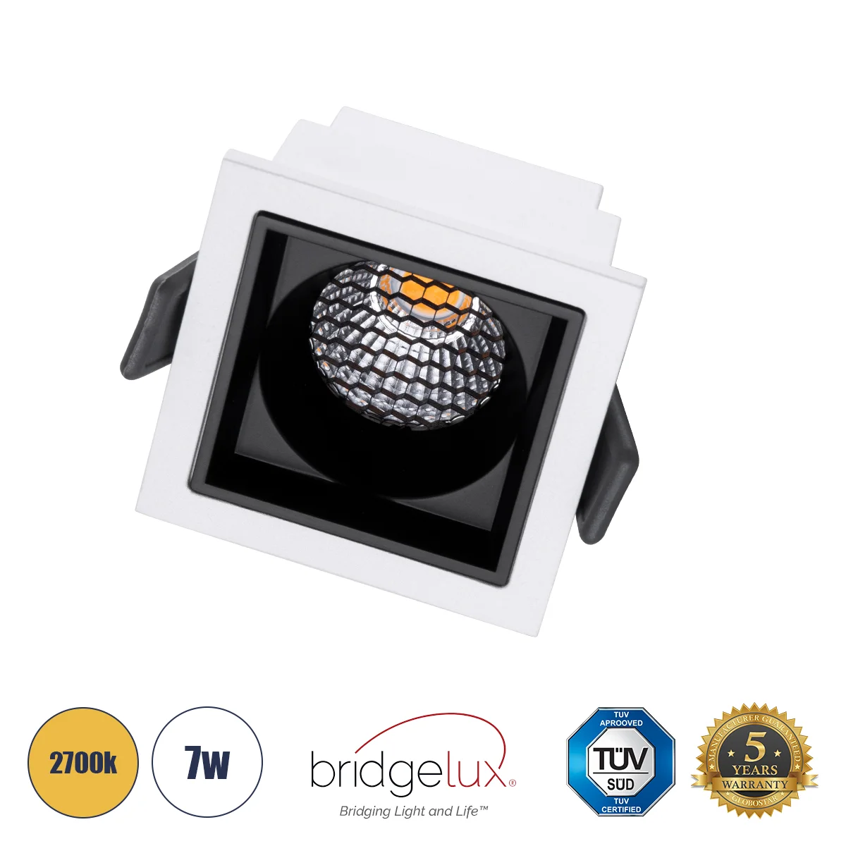 Φωτογραφία προϊόντος: GLOBOSTAR® PLUTO-S 60265 Χωνευτό Downlight Σποτ με Honeycomb Anti Glare Reflector LED 7W 875lm 38° AC 220-240V IP20 Θερμό Λευκό 2700K - Bridgelux COB Chip & TÜV SÜD Driver - Λευκό