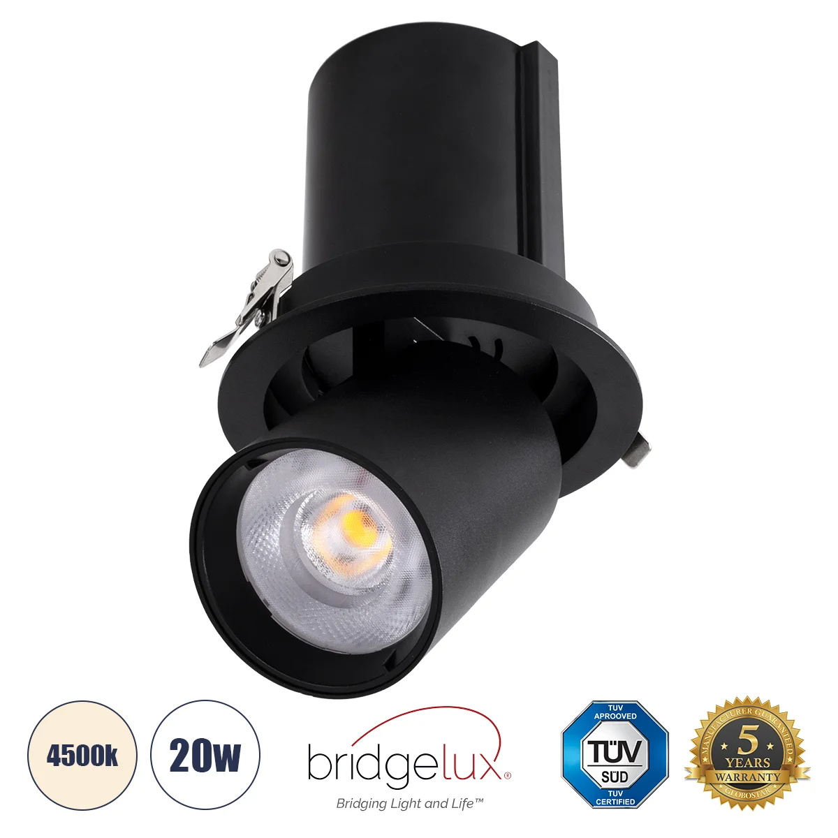 Φωτογραφία προϊόντος: GLOBOSTAR® VIRGO-B 60312 Χωνευτό Κινούμενο Downlight Σποτ LED 20W 2600lm 36° AC 220-240V IP20 Φυσικό Λευκό 4500K - Bridgelux COB Chip & TÜV SÜD Driver - Μαύρο Ματ - Μ13.5 x Π13.5 x