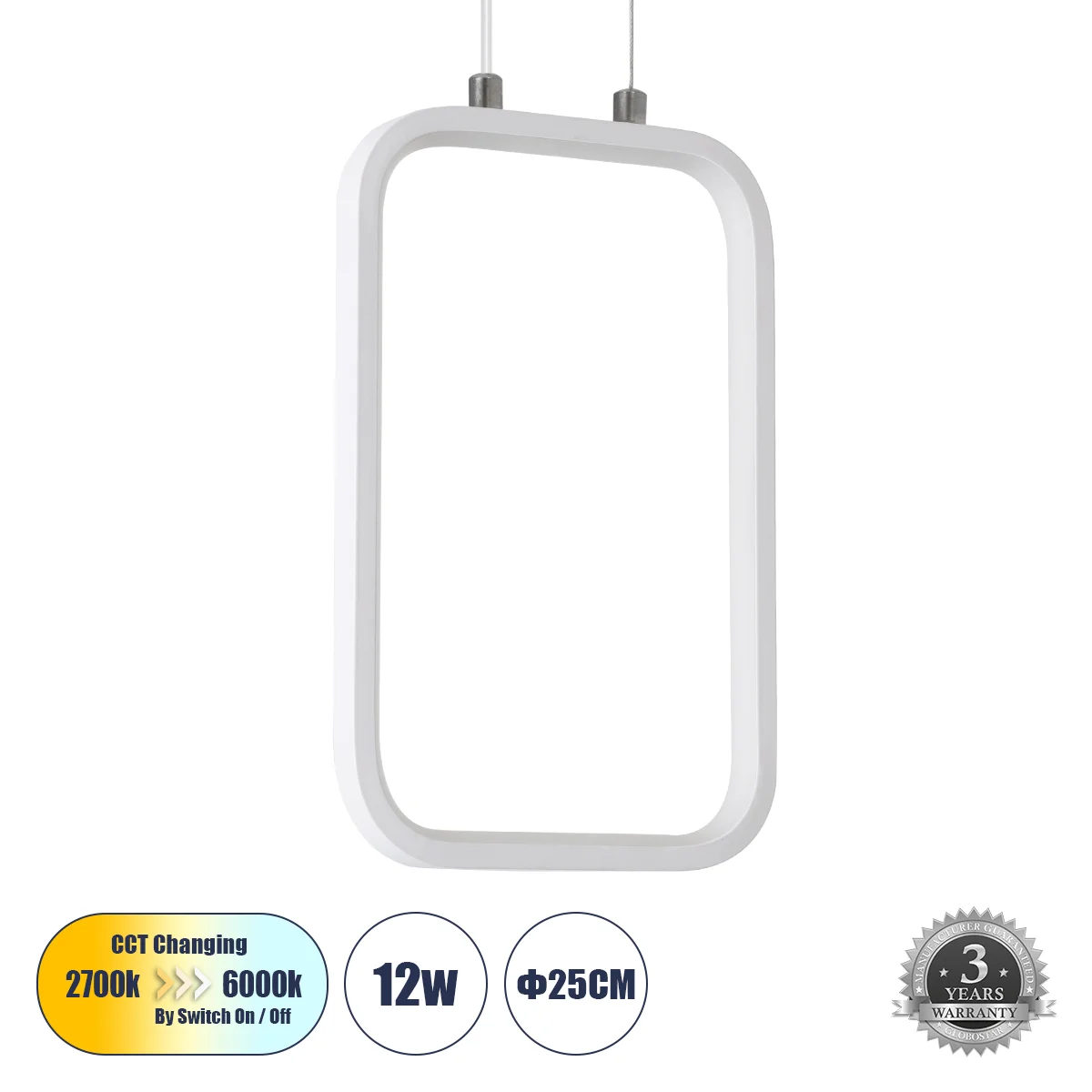 Φωτογραφία προϊόντος: GLOBOSTAR® DEROBA 61299 Μοντέρνο Κρεμαστό Φωτιστικό Οροφής LED 12W 1320lm 360° AC 220-240V IP20 Ρυθμιζόμενο Λευκό CCT με On/Off 2700K/4500K/6000K - Lumileds SMD Chip - Λευκό Ματ -