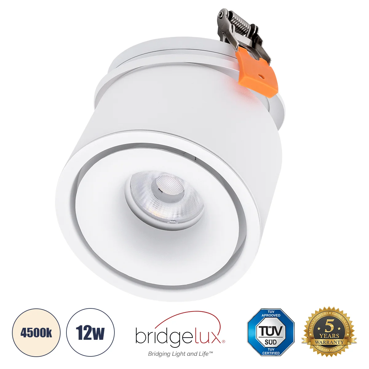 Φωτογραφία προϊόντος: GLOBOSTAR® OMEGA-R 60294 Χωνευτό Κινούμενο Downlight Σποτ LED 12W 1560lm 36° AC 220-240V IP20 Φυσικό Λευκό 4500K - Bridgelux COB Chip & TÜV SÜD Driver - Λευκό Ματ - Μ10 x Π10 x Υ8.