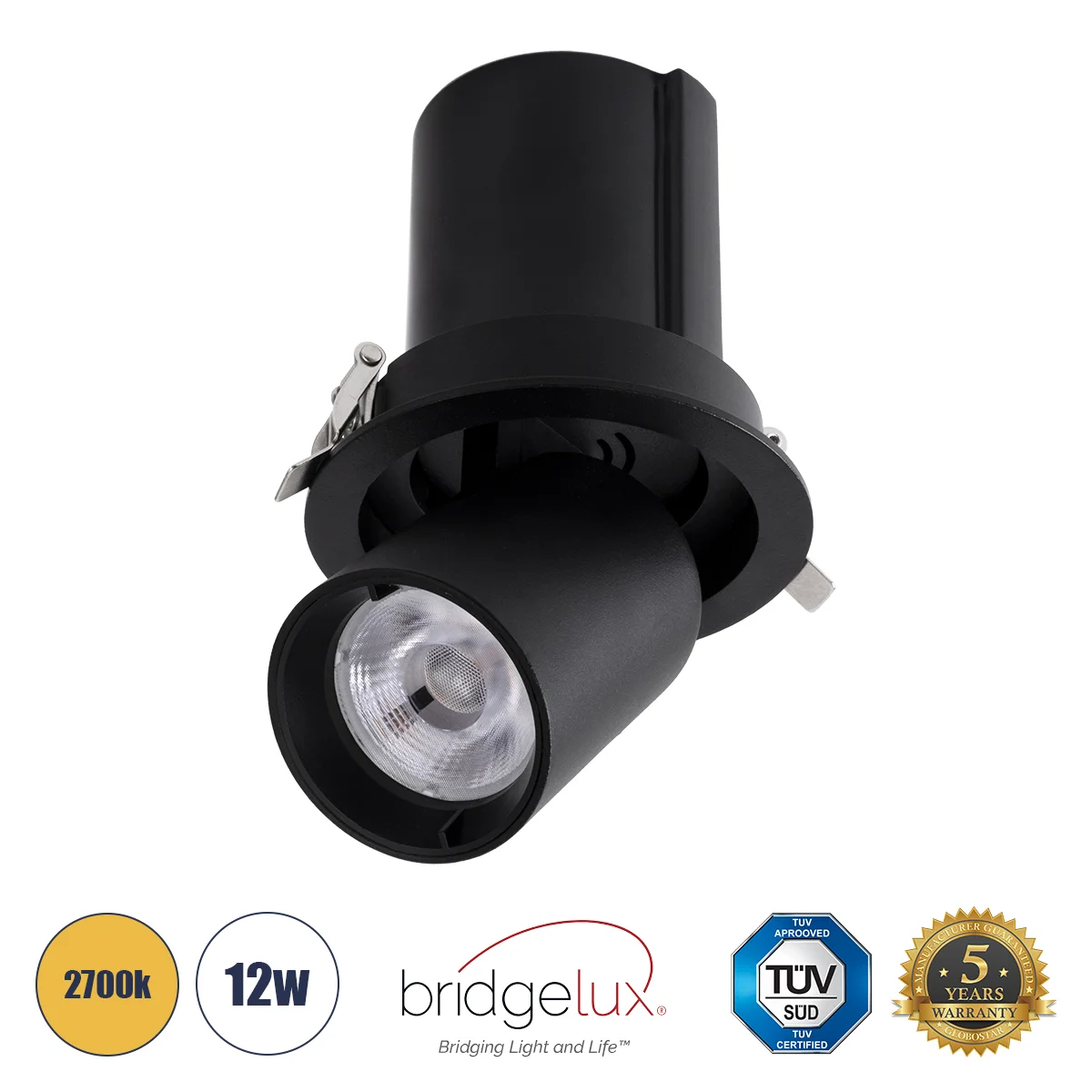 Φωτογραφία προϊόντος: GLOBOSTAR® VIRGO-M 60309 Χωνευτό Κινούμενο Downlight Σποτ LED 12W 1500lm 36° AC 220-240V IP20 Θερμό Λευκό 2700K - Bridgelux COB Chip & TÜV SÜD Driver - Μαύρο Ματ - Μ11 x Π11 x Υ11.