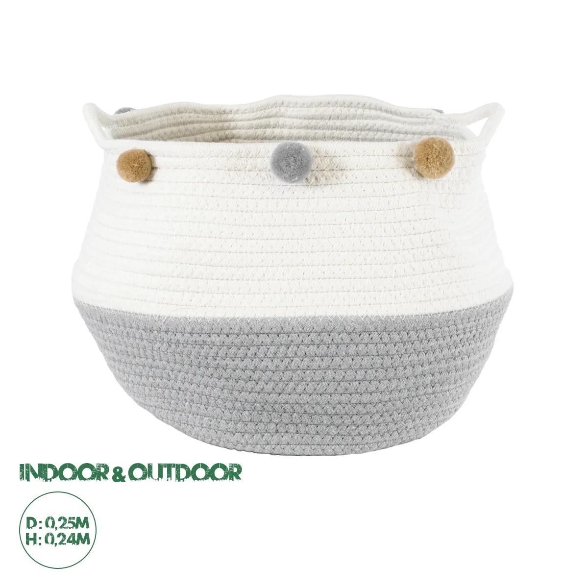 Φωτογραφία προϊόντος: GloboStar® Artificial Garden KYTHNOS 20313 Διακοσμητικό Πλεκτό Καλάθι - Κασπώ Γλάστρα - Flower Pot Γκρι με Λευκό Φ25cm x Υ24cm