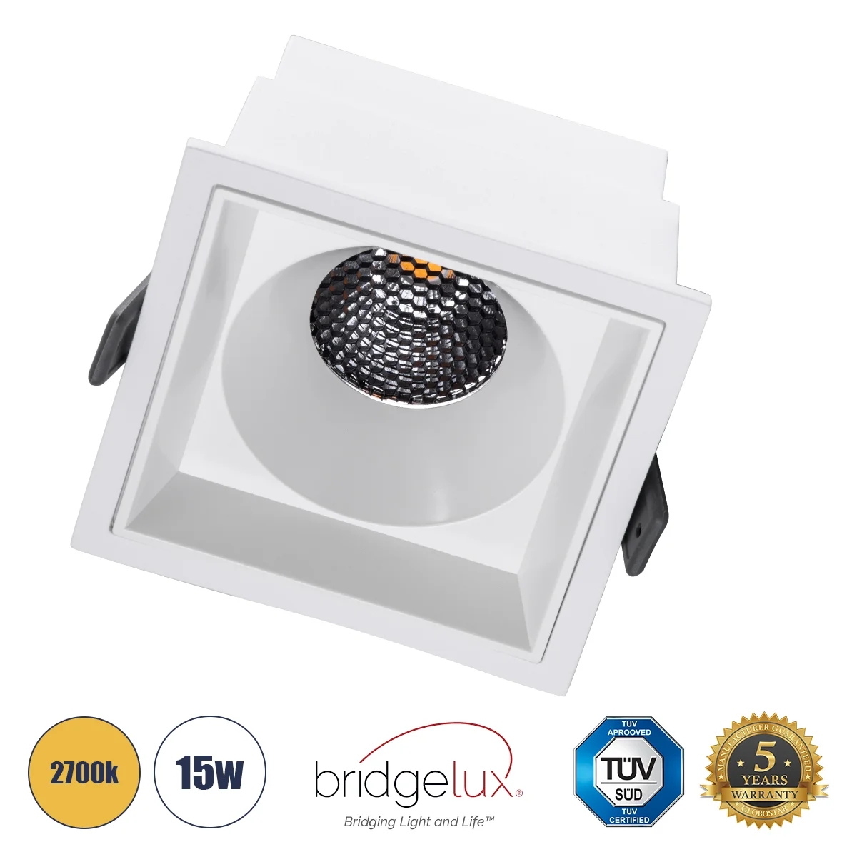 Φωτογραφία προϊόντος: GLOBOSTAR® PLUTO-B 60279 Χωνευτό Downlight Σποτ με Honeycomb Anti Glare Reflector LED 15W 1875lm 38° AC 220-240V IP20 Θερμό Λευκό 2700K - Bridgelux COB Chip & TÜV SÜD Driver - Λευκ