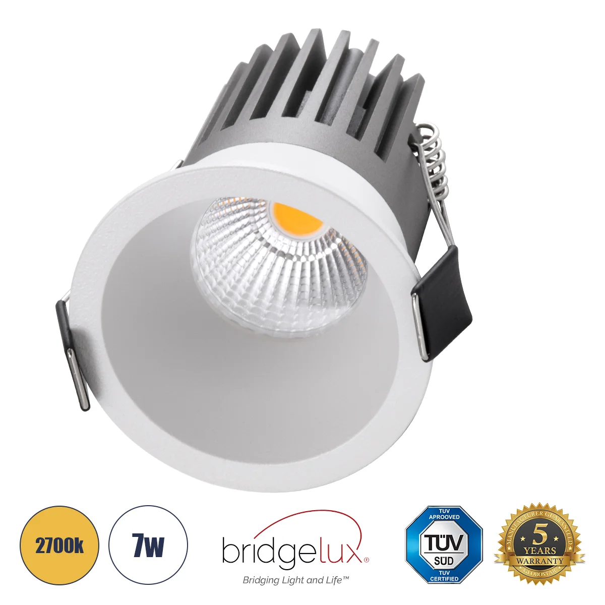Φωτογραφία προϊόντος: GLOBOSTAR® MICRO-B 60243 Χωνευτό Downlight Σποτ LED 7W 875lm 38° AC 220-240V IP20 Θερμό Λευκό 2700K - Bridgelux COB Chip & TÜV SÜD Driver - Λευκό Ματ - Μ6 x Π6 x Υ7.8cm / Q5cm - 5