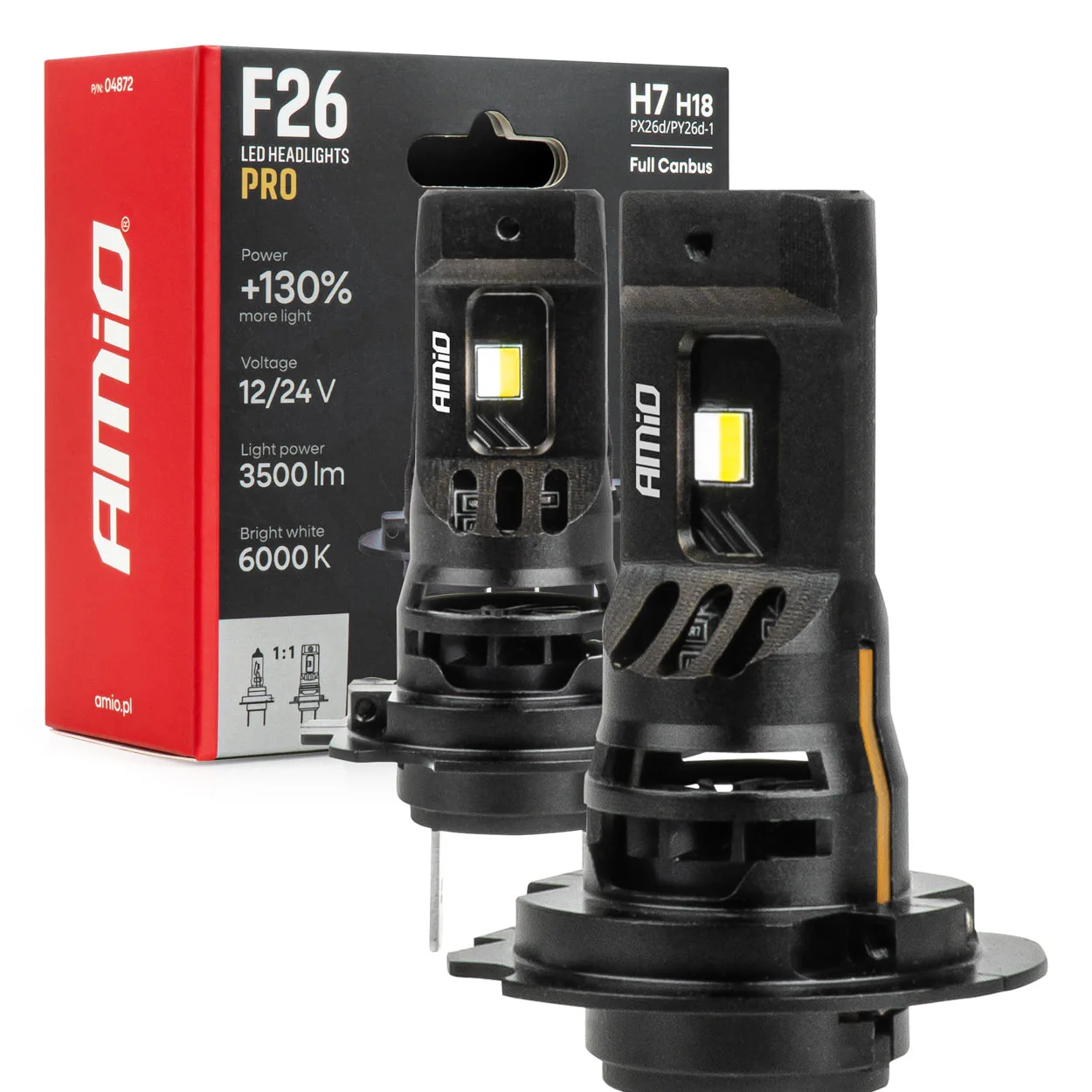 Φωτογραφία προϊόντος: Amio F26 Pro LumiTec Limited H7 / H18 Σετ Λάμπες LED 12V-24V 68W 6000K 3500LM Full Canbus (Ζεύγος) - 04872