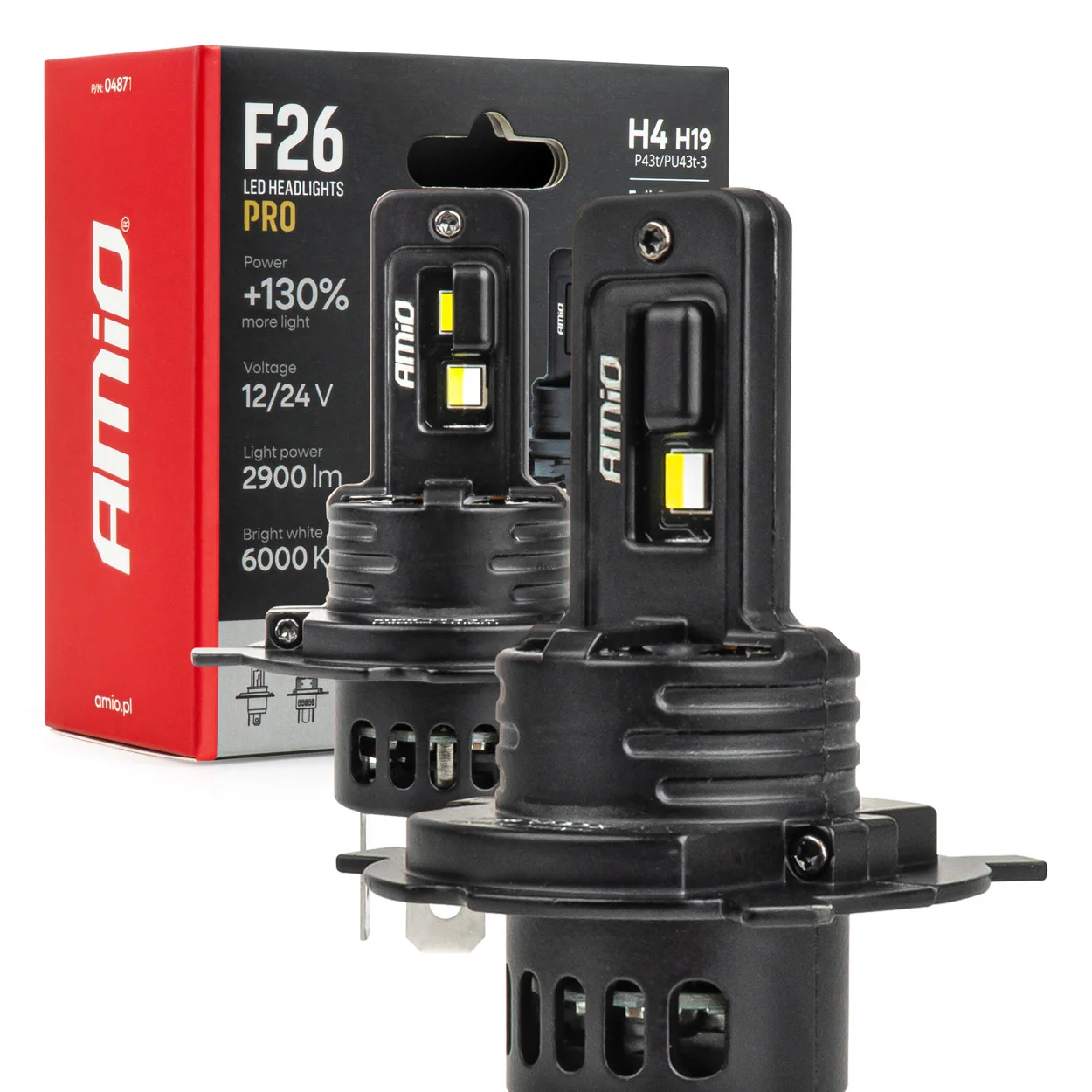 Φωτογραφία προϊόντος: Amio F26 Pro LumiTec Limited H4 / H19 Σετ Λαμπες LED Set 12V-24V 70W 6000K 2900LM Full Canbus - 04871