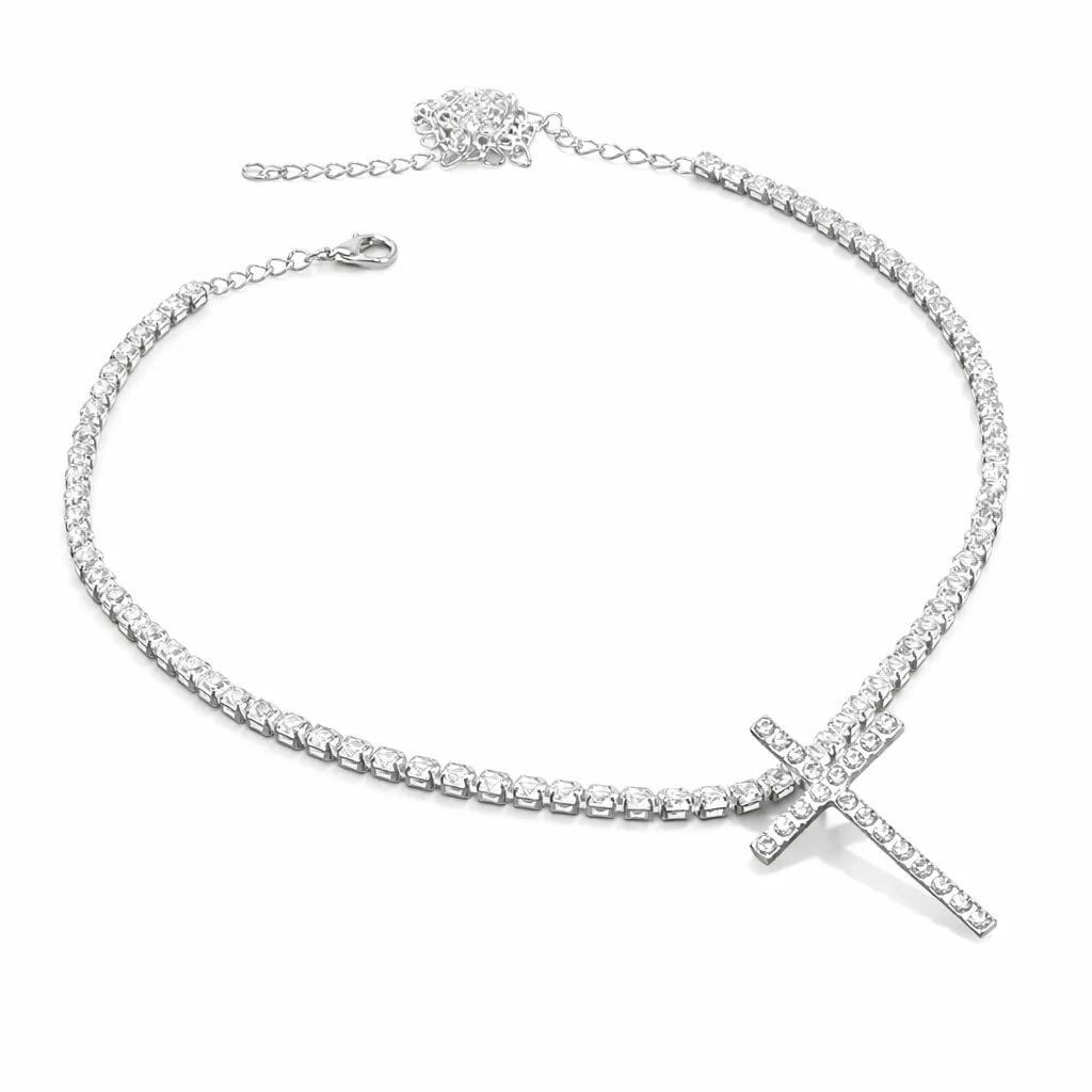Φωτογραφία προϊόντος: Ghetto Girl Cross Choker Chain Hip Hop Crystal Tennis