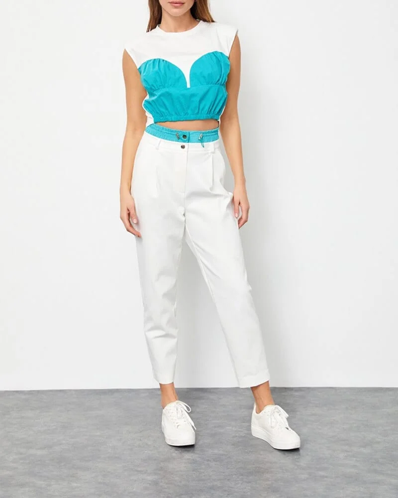 Φωτογραφία προϊόντος: SOU Γυναικείο crop top colour block 96% βαμβάκι
