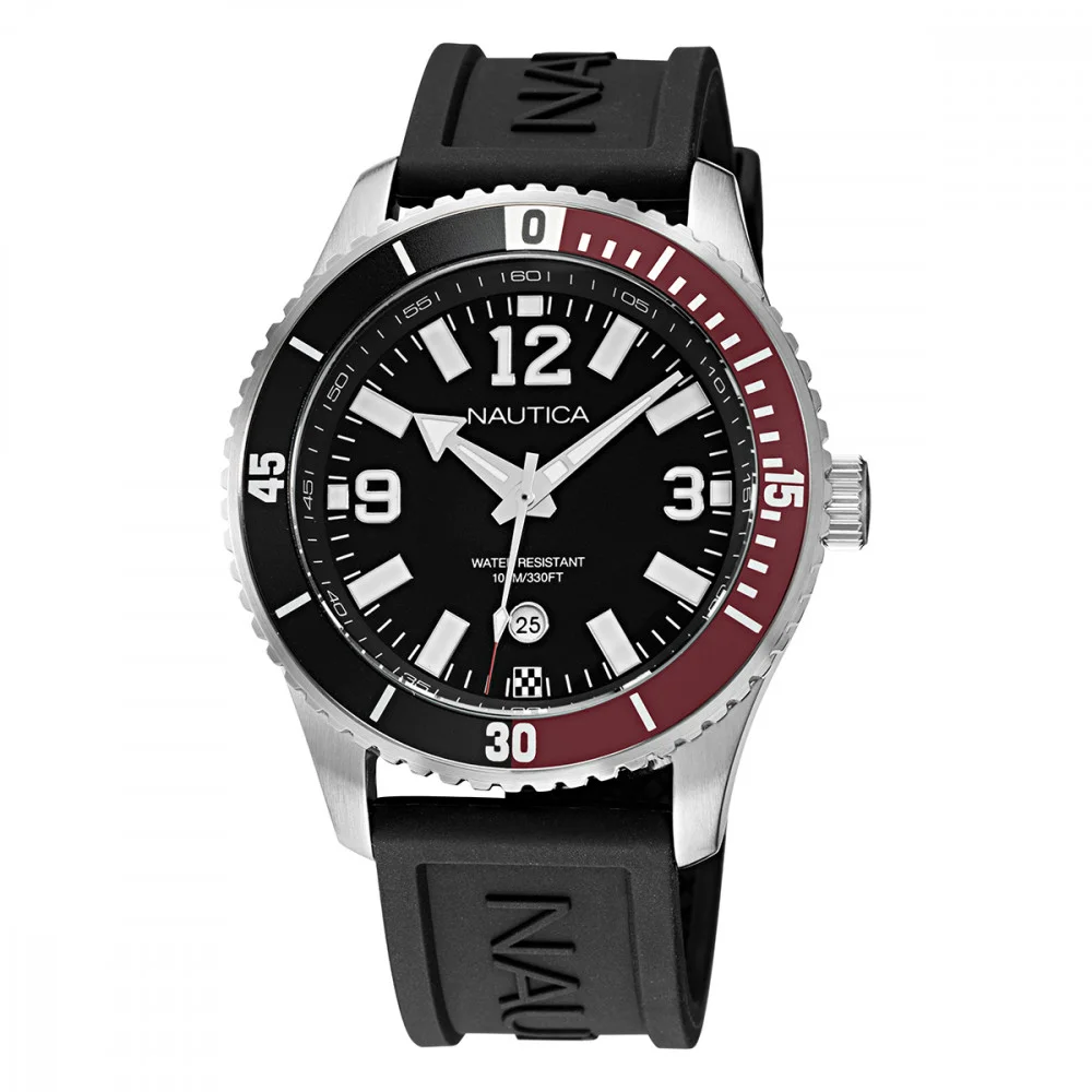 Φωτογραφία προϊόντος: Nautica Pacific Beach Flag Date Collection, Men's Watch Black Silicone Strap NAPPBS161