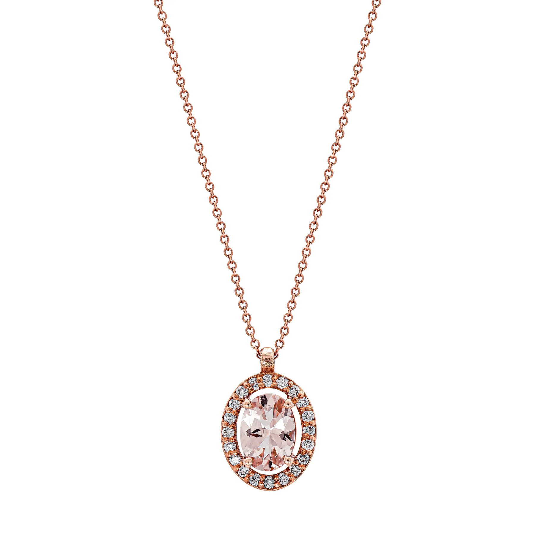 Φωτογραφία προϊόντος: Koλιέ Μονόπετρο Με Morganite + Διαμάντια Brilliant από Ροζ Χρυσό 18 Καρατίων KL2050