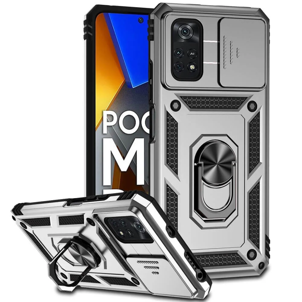 Φωτογραφία προϊόντος: Combo Kickstand Slide Camera Case Silver Xiaomi Poco M4 Pro 4G