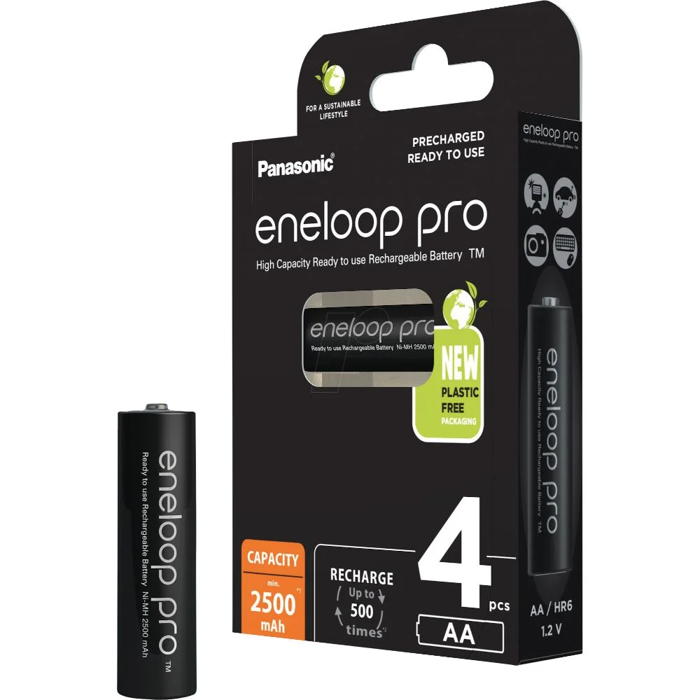Φωτογραφία προϊόντος: PANASONIC BATTERY Panasonic Eneloop Pro Επαναφορτιζόμενες Μπαταρίες AA Ni-MH 2500mAh 1.2V 4τμχ (8212845) (PAN8212845)