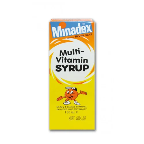Φωτογραφία προϊόντος: Minadex Multi Vitamin Syrup Σιρόπι με Ω3, 8 βασικές βιταμίνες και φυσικό χυμό πορτοκαλιού, 100mL
