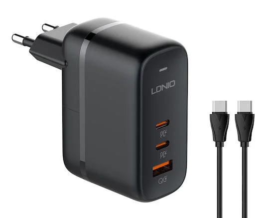 Φωτογραφία προϊόντος: Ldnio Φορτιστής με Θύρα USB-A και 2 Θύρες USB-C και Καλώδιο USB-C 65W Quick Charge 3.0 / Power Delivery Μαύρος (Q366)