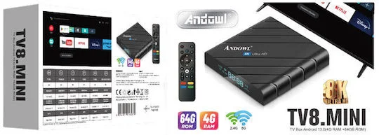 Φωτογραφία προϊόντος: Andowl TV8.Mini Box8K GPU 4GB RAM και 64GB Αποθηκευτικό Χώρο με Λειτουργικό Android 13.0 - TV8.Mini Box