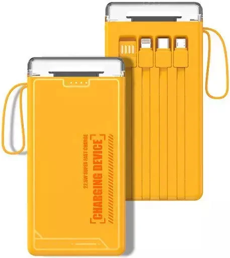Φωτογραφία προϊόντος: Power Bank Γρήγορης Φόρτισης 12000mAh Με φως LED + Ενσωματωμένα Καλώδια Andowl Q-DC456