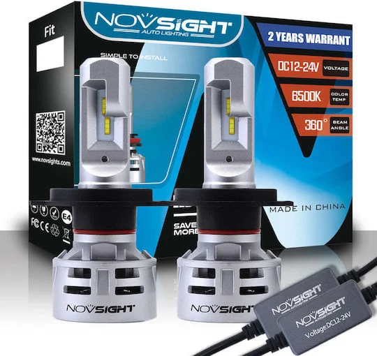 Φωτογραφία προϊόντος: NovSight Λάμπες Αυτοκινήτου + Μοτοσυκλέτας A386 N9 H4 Canbus LED 6500K Ψυχρό Λευκό 12-24V 30W 2τμχ