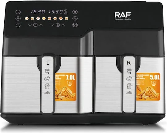 Φωτογραφία προϊόντος: Raf Air Fryer με Διπλό Αποσπώμενο Κάδο 12lt Μαύρο R.5342