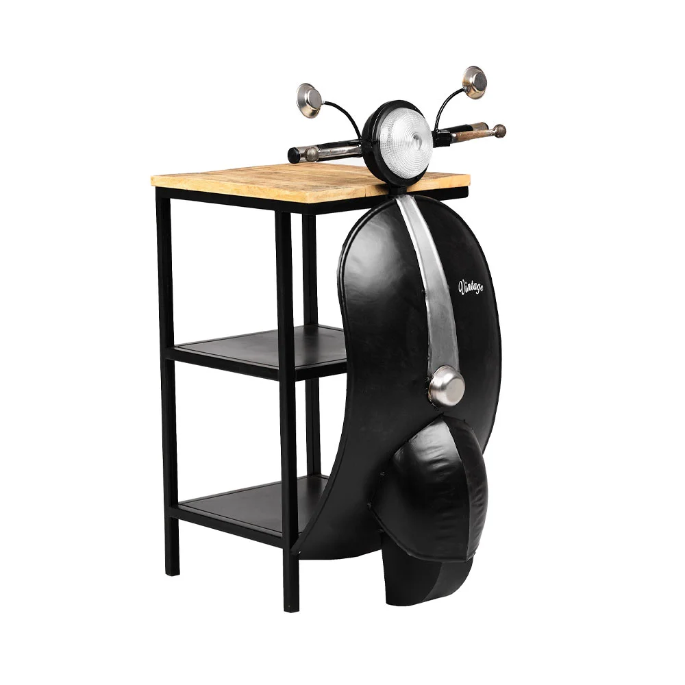 Φωτογραφία προϊόντος: MINI VESPA SIDE TABLE ΜΕ ΡΑΦΙΑ ΜΑΥΡΟ ΑΣΗΜΙ ΦΥΣΙΚΟ 61x45x88cm