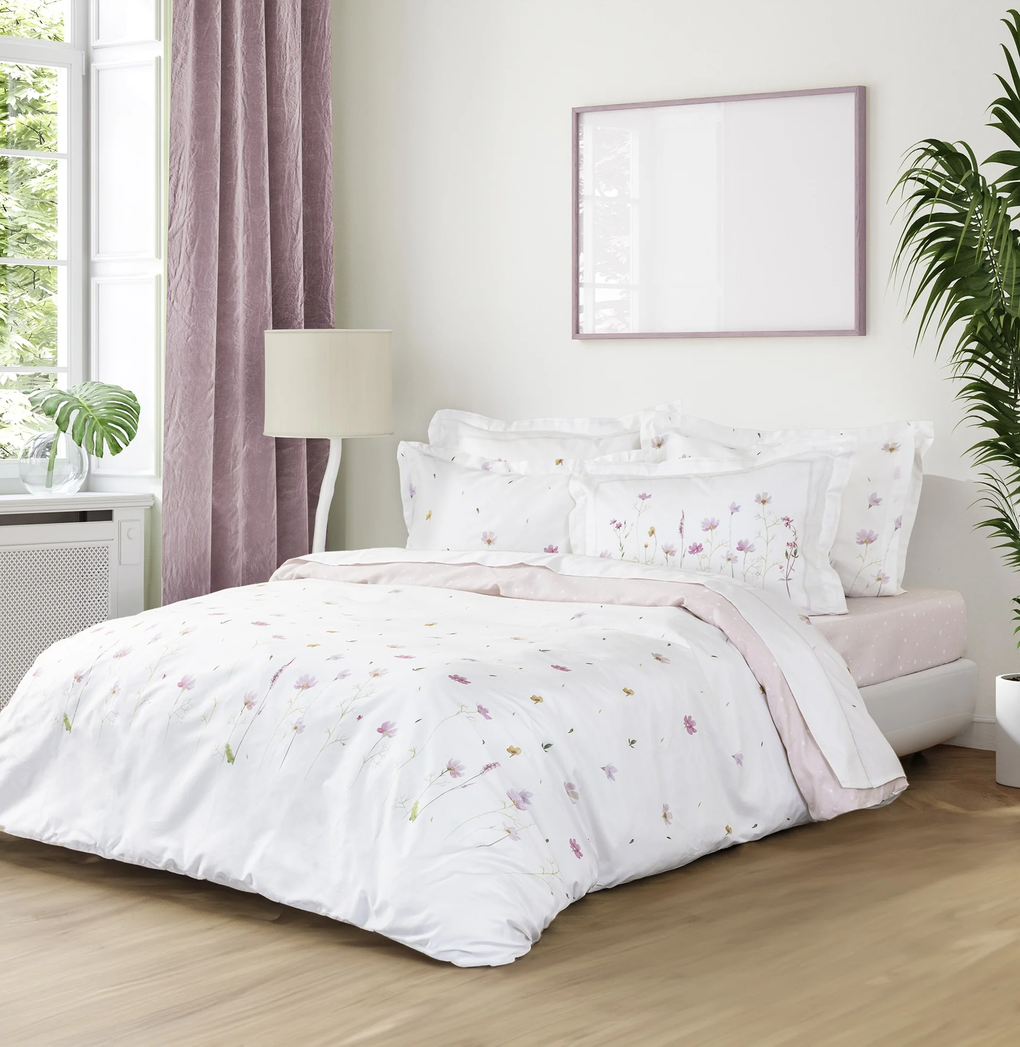 Φωτογραφία προϊόντος: Σετ Σεντόνια 270x280 King Size Nima Everbloom White-Pink Χωρίς Λάστιχο100% Βαμβακοσατέν