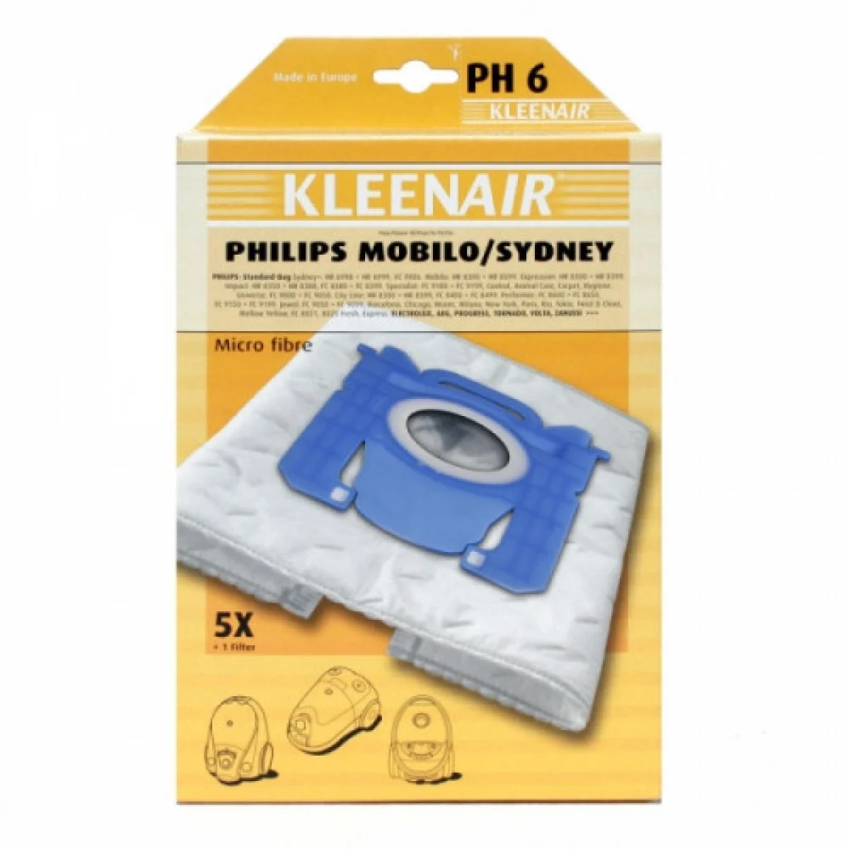 Φωτογραφία προϊόντος: ΣΑΚΟΥΛΕΣ KLEENAIR PH-6 ΓΙΑ ΣΚΟΥΠΕΣ PHILIPS MOBILO/SYDNEY 5τμχ (51603)