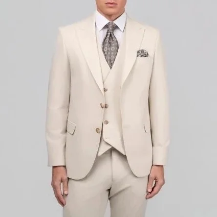 Φωτογραφία προϊόντος: Andrianopoulos Fashion Stores since 1930 Ανδρικό Εκρού Κοστούμι 3 Τεμαχίων με Ύφανση Ψαροκόκκαλο – Andrianopoulos