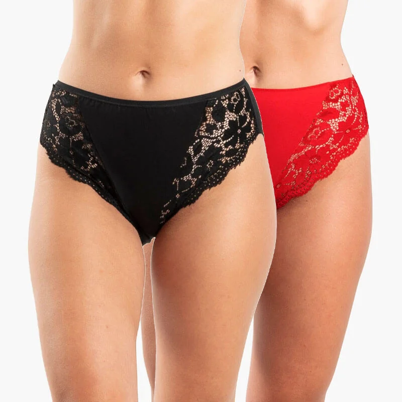 Φωτογραφία προϊόντος: AA UNDERWEAR AA-UNDERWEAR Τai Plus με Απαλή Δαντέλα 2 Τεμάχια Cotton - Modal, Μαύρο Κόκκινο