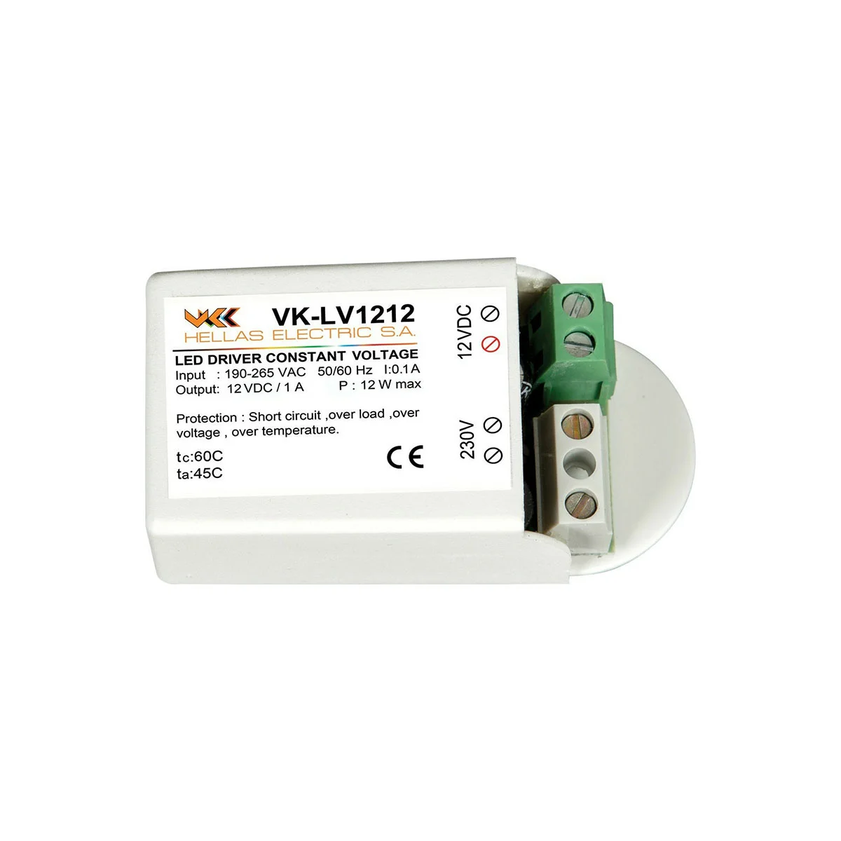 Φωτογραφία προϊόντος: VK Lighting Τροφοδοτικό LED IP20 Ισχύος 12W με Τάση Εξόδου 12V 78000-388016