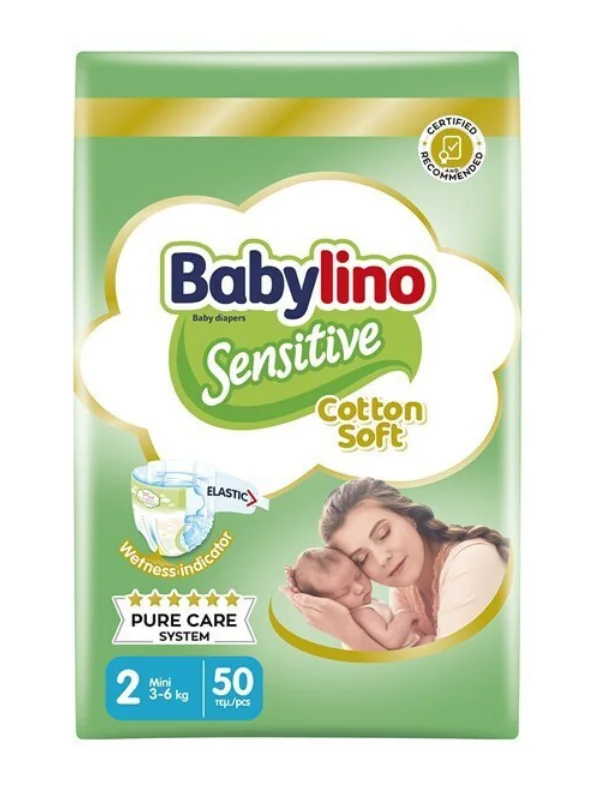 Φωτογραφία προϊόντος: Babylino Sensitive Cotton Soft Πάνες με Αυτοκόλλητο No2 3-6 Kg 50 τμχ