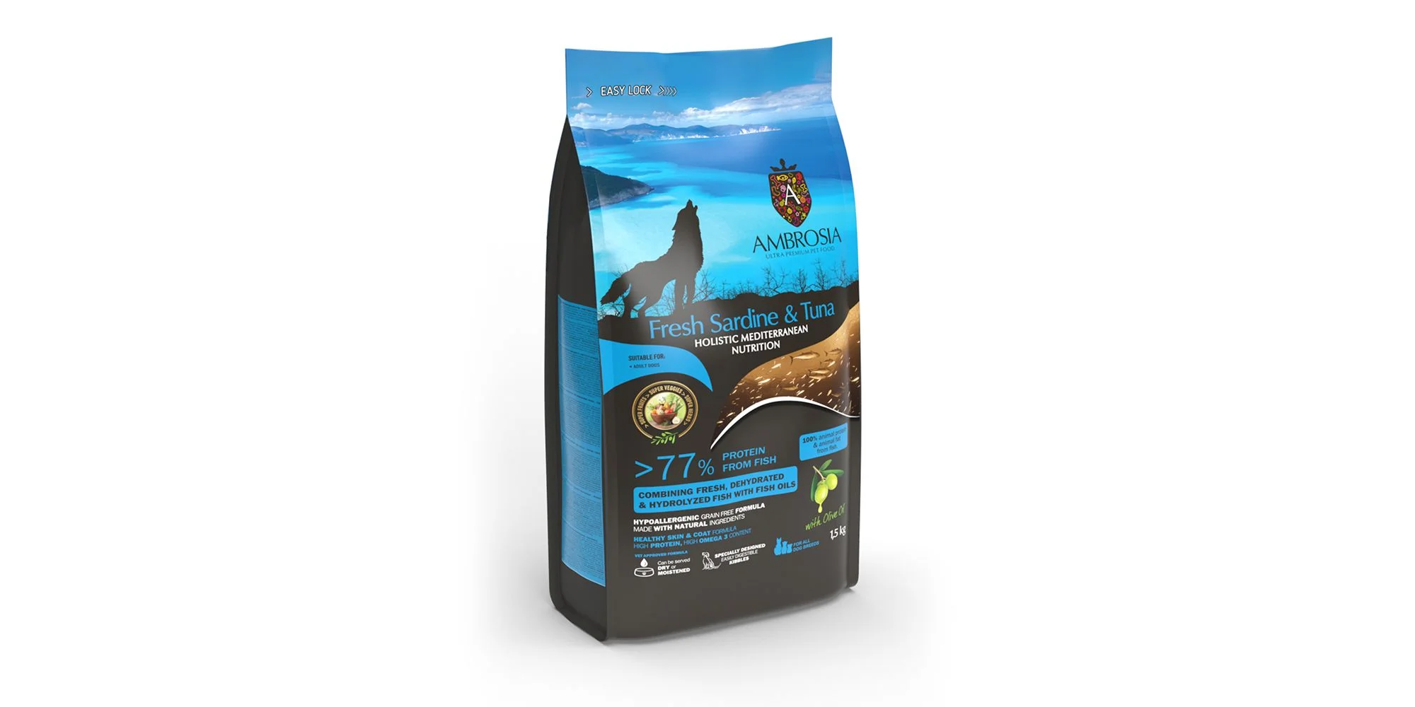 Φωτογραφία προϊόντος: Ambrosia Mediterranean Grain Free Dog Adult Fresh Sardine + Tuna 1,5kg