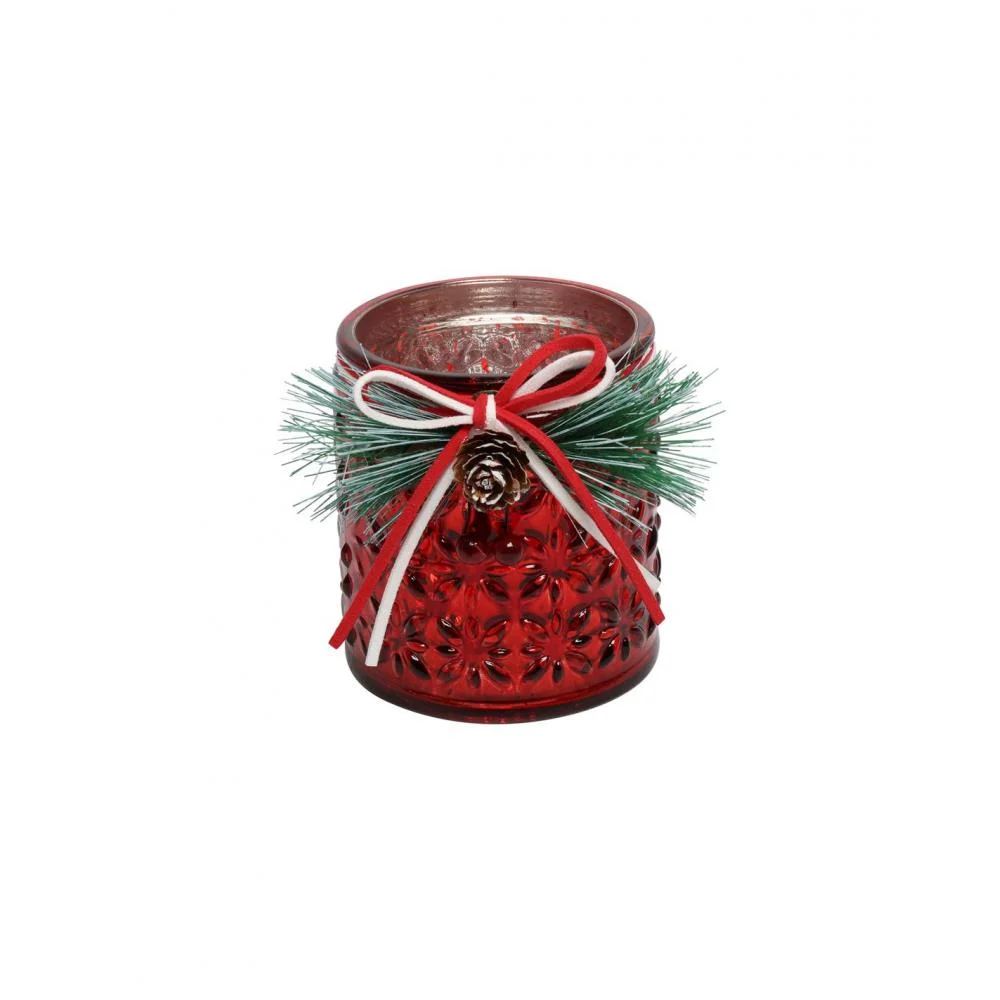 Φωτογραφία προϊόντος: Plastona Κηροπήγιο κόκκινο xmas γυαλ. με κερί 8Χ9