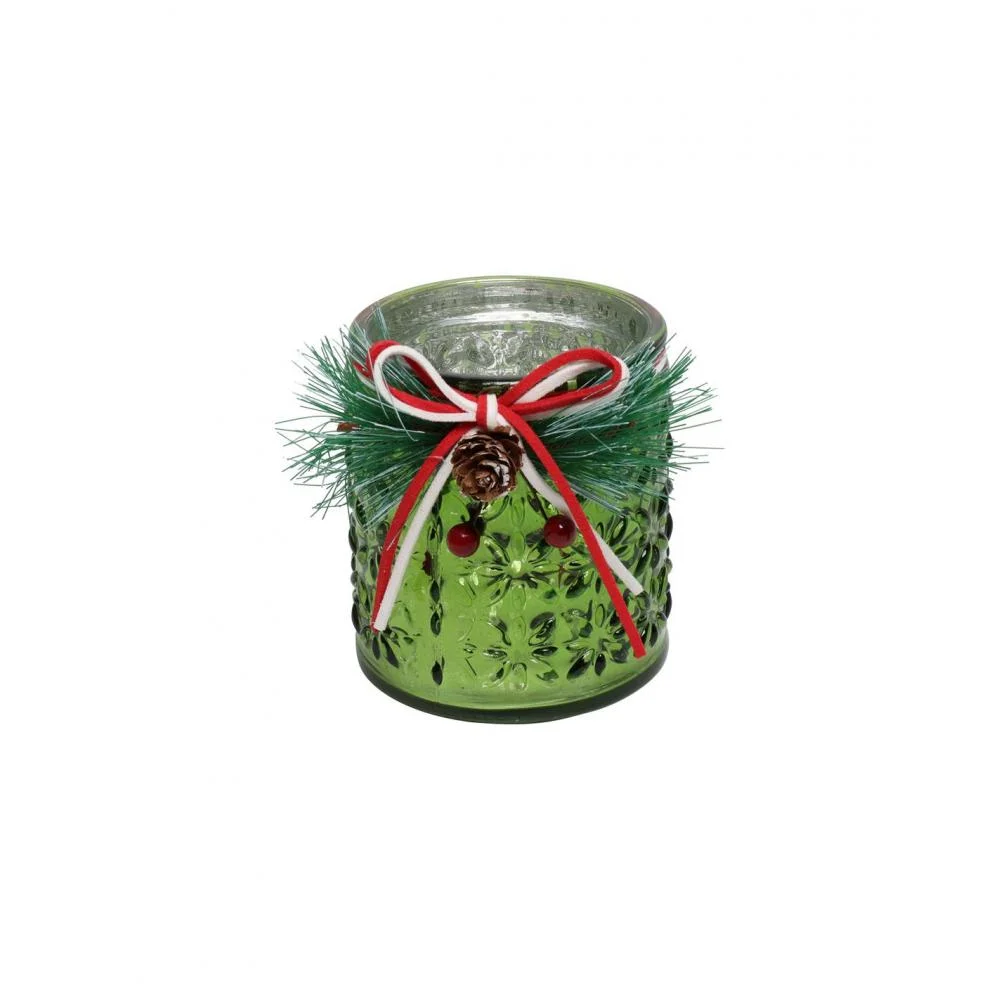 Φωτογραφία προϊόντος: Plastona Κηροπήγιο πράσινο xmas γυαλ. με κερί 8Χ9