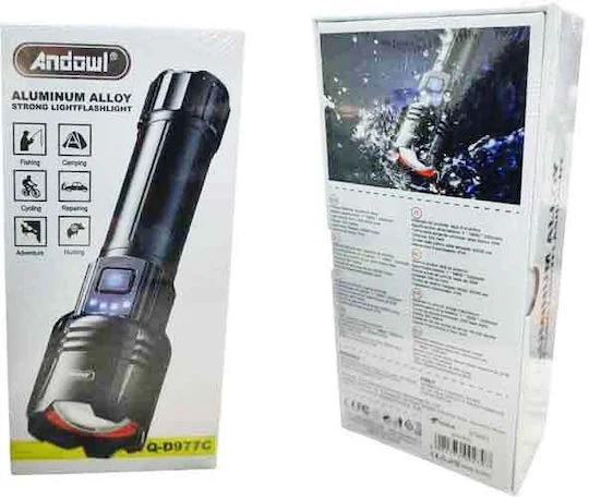 Φωτογραφία προϊόντος: Andowl Φακός Led 2000mAh IP45 Q-D977C - Aluminum Alloy Strong Light Flashlight 075921