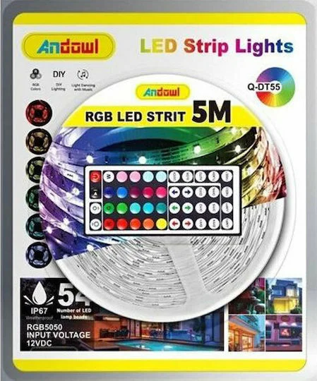 Φωτογραφία προϊόντος: Andowl Waterproof LED Strip 12V RGB 5m Set with Remote Control and Power Supply Inspired SMD5050 Q-DT55
