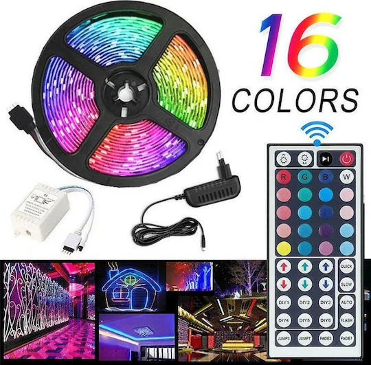 Φωτογραφία προϊόντος: GlobalExpress Αδιάβροχη Ταινία LED RGB 5m με Τροφοδοτικό και Τηλεχειριστήριο SMD5050 12V GL-55090