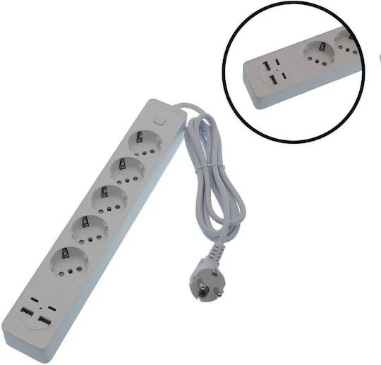 Φωτογραφία προϊόντος: Jortan Πολύπριζο Ασφαλείας 4 Θέσεων με 2 USB-A, 2 USB-C, Διακόπτη και Καλώδιο 2m