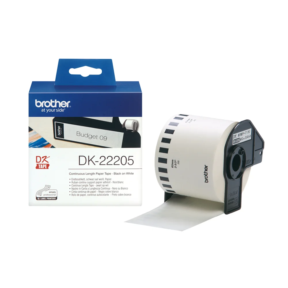 Φωτογραφία προϊόντος: Brother Labels BROTHER LABEL PRINTER TAPE Black on White 62mm wide (DK-22205) (BRODK22205)