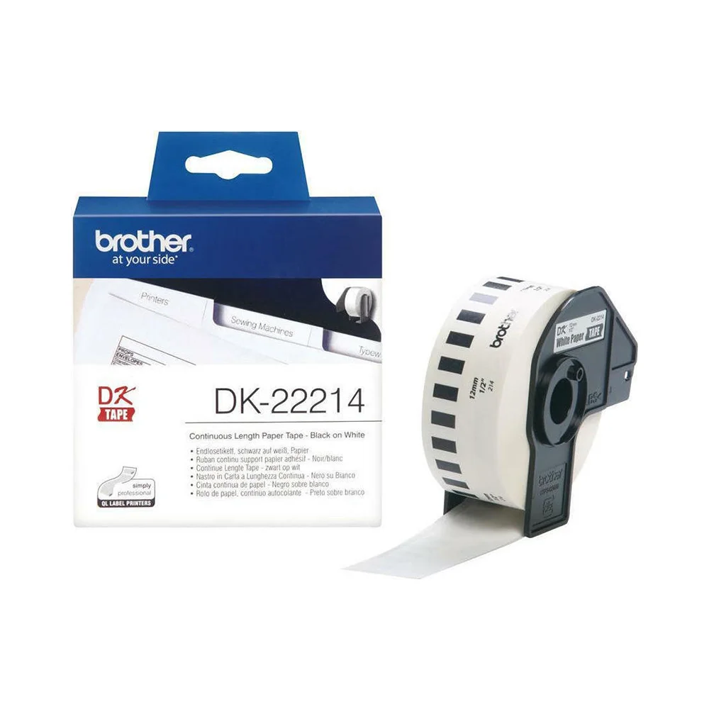 Φωτογραφία προϊόντος: Brother Labels Brother DK-22214 Continuous Paper Label Roll – Black on White, 12mm wide (DK22214) (BRODK22214)
