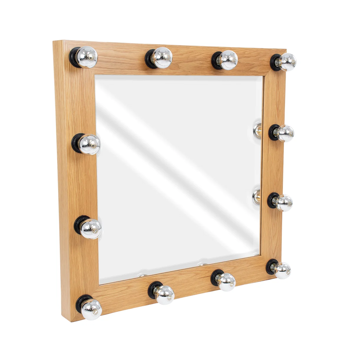 Φωτογραφία προϊόντος: GloboStar® MAKEUP MIRROR-80x80-1 Μοντέρνος Καθρέπτης Μακιγιάζ με Πλαίσιο Φυσικού Ξύλου με Διακόπτη On/Off 12 x E27 AC220-240V - Μ80 x Π7 x Υ80cm - Μπεζ Δρυς
