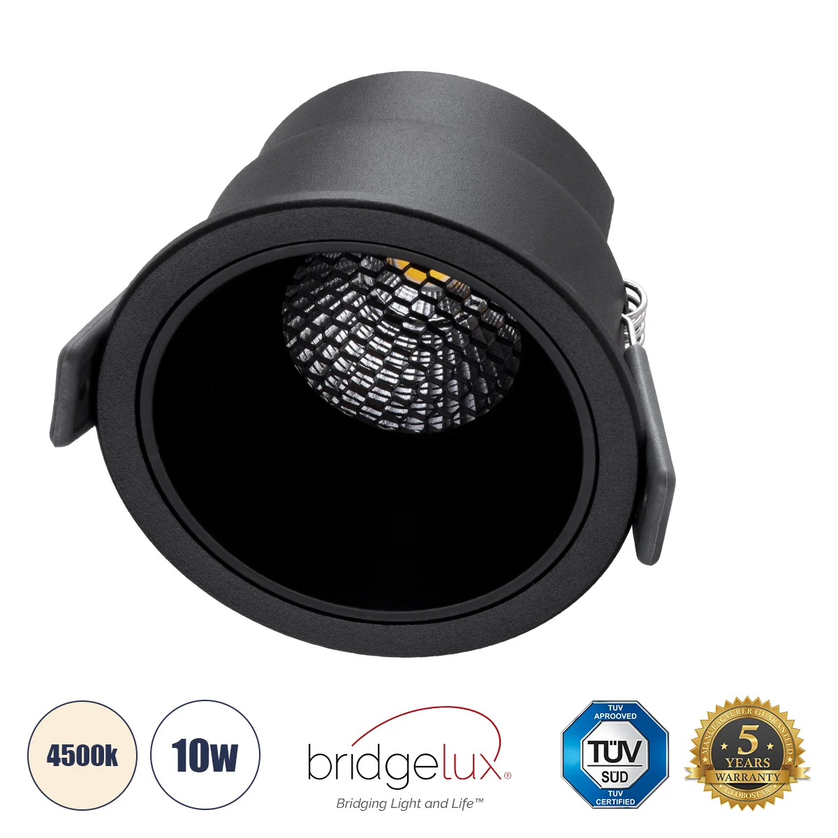 Φωτογραφία προϊόντος: GLOBOSTAR® PLUTO-M 60256 Χωνευτό Downlight Σποτ με Honeycomb Anti Glare Reflector LED 10W 1300lm 38° AC 220-240V IP20 Φυσικό Λευκό 4500K - Bridgelux COB Chip & TÜV SÜD Driver - Μαύ
