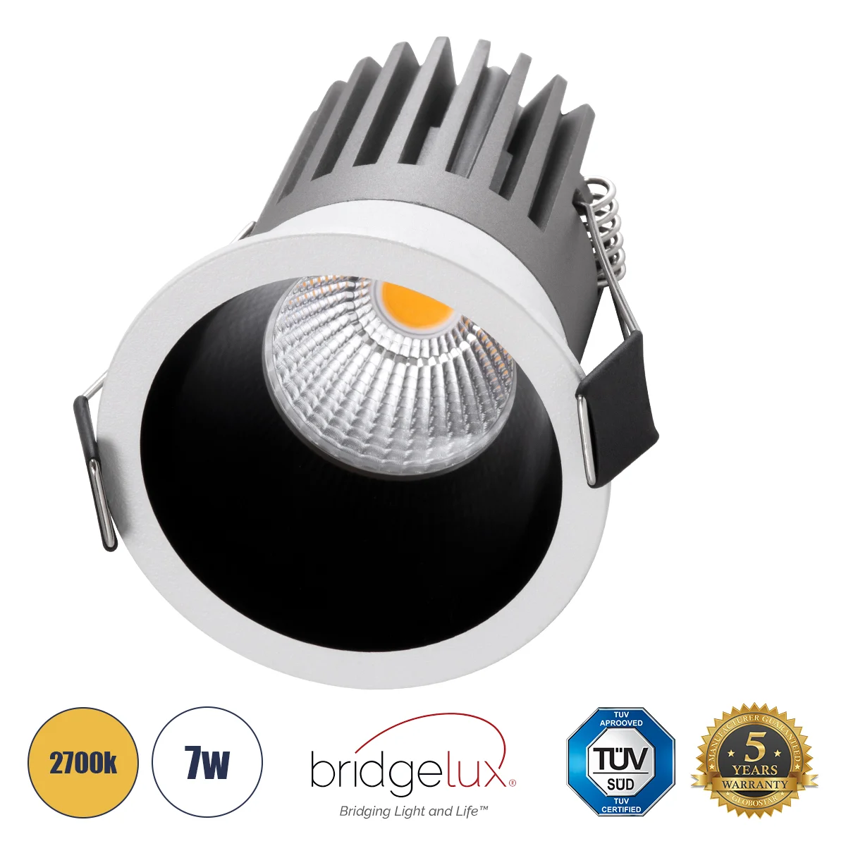 Φωτογραφία προϊόντος: GLOBOSTAR® MICRO-B 60241 Χωνευτό Downlight Σποτ LED 7W 875lm 38° AC 220-240V IP20 Θερμό Λευκό 2700K - Bridgelux COB Chip & TÜV SÜD Driver - Λευκό & Μαύρο Ματ - Μ6 x Π6 x Υ7.8cm / Q